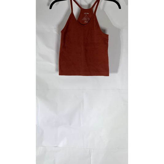 ODODOS Women's Bar Red Ribbed Scoop-Neck Seamless Long Cropped Tank Top SZ M/L