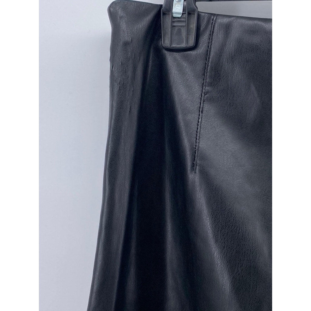 ZARA Women's Black Faux Leather High-Rise Pull-On Ankle Pants SZ L