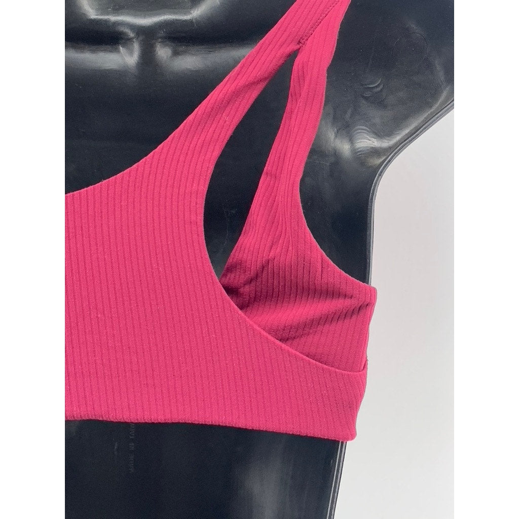 LULULEMON Women's Fuchsia Pink Ribbed Cutout Asymmetrical One-Shoulder Bra SZ 6