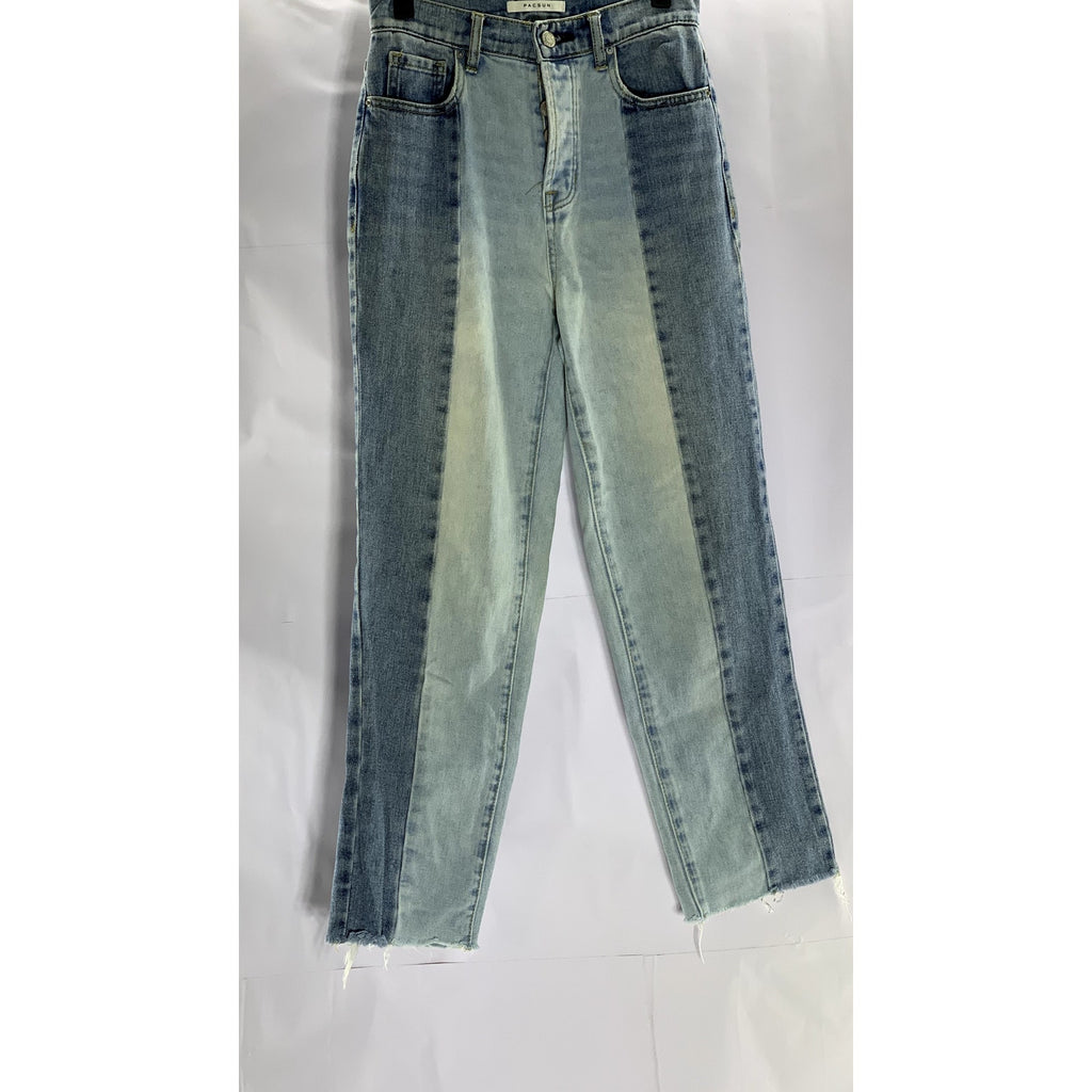 PACSUN Women's Blue Patchwork High-Rise Straight Denim Raw-Hem Jean SZ 24