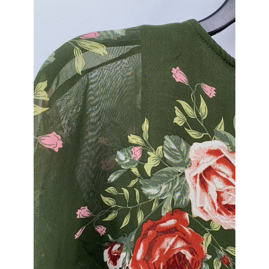 LOVE DELIRIOUS Women's Maternity Green Floral Layered Sheer Top SZ XL