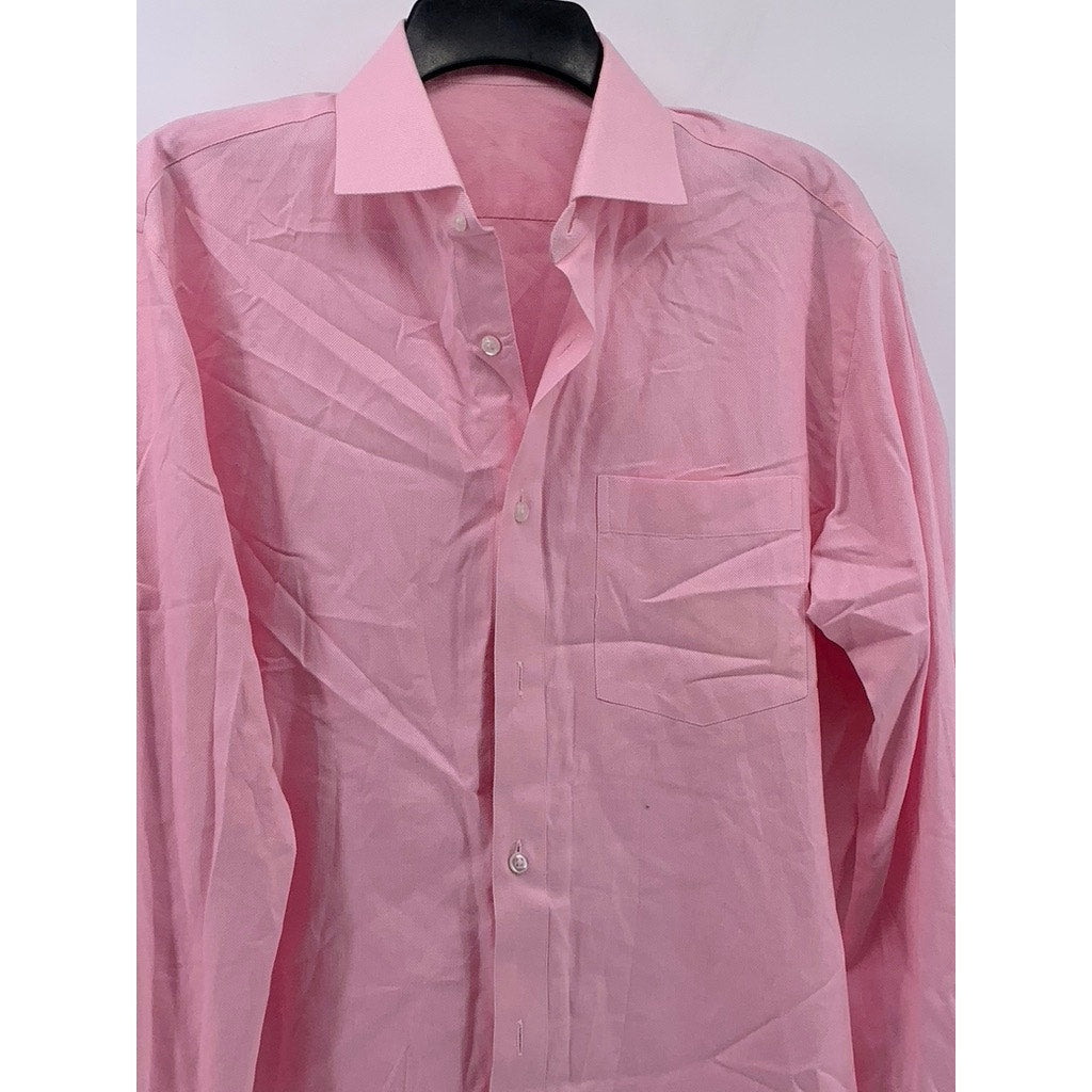 UNBRANDED Men's Pink Button-Up Long Sleeve Regular Fit Shirt SZ M