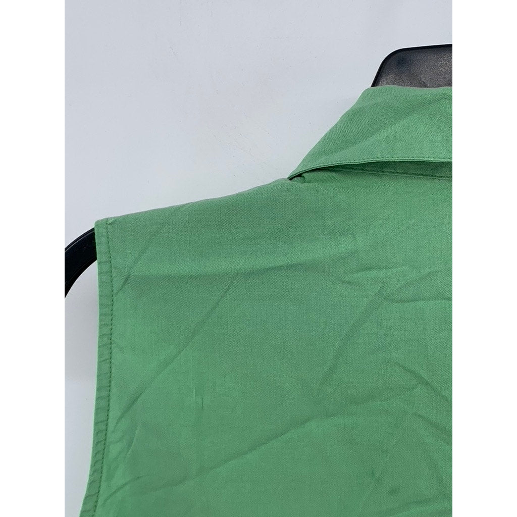 NOTATIONS Women's Green Silk Button-Up Sleeveless Top SZ L