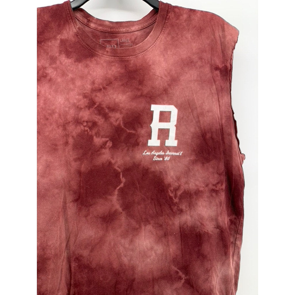 YOUNG & RECKLESS Men's Red Tie-Dye Crewneck Cut-Off Sleeveless Shirt SZ L
