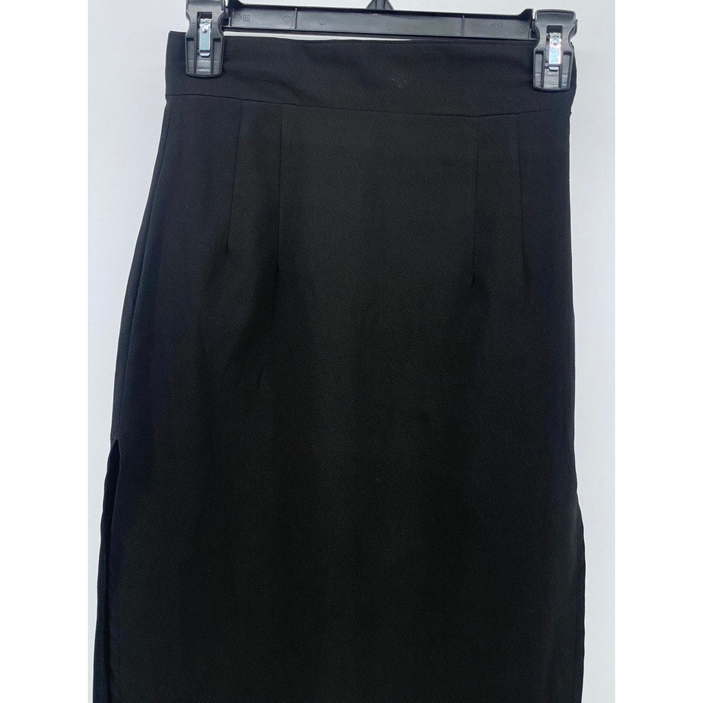 UNBRANDED Women's Black Solid Straight High-Rise Midi Skirt SZ S