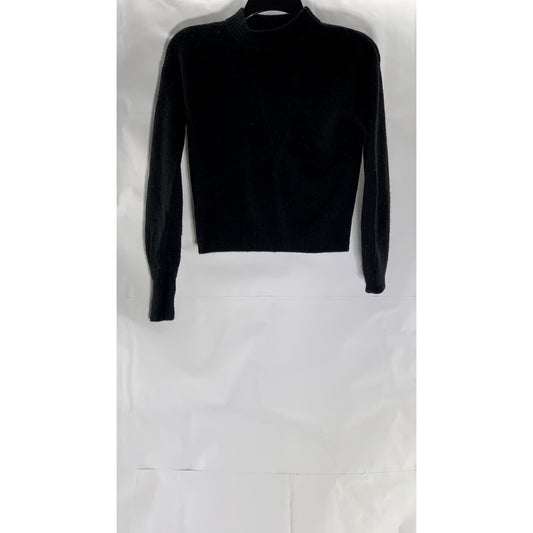 QUINCE Women's Black Wool-Blend Mock-Neck Knit Pullover Sweater SZ XS