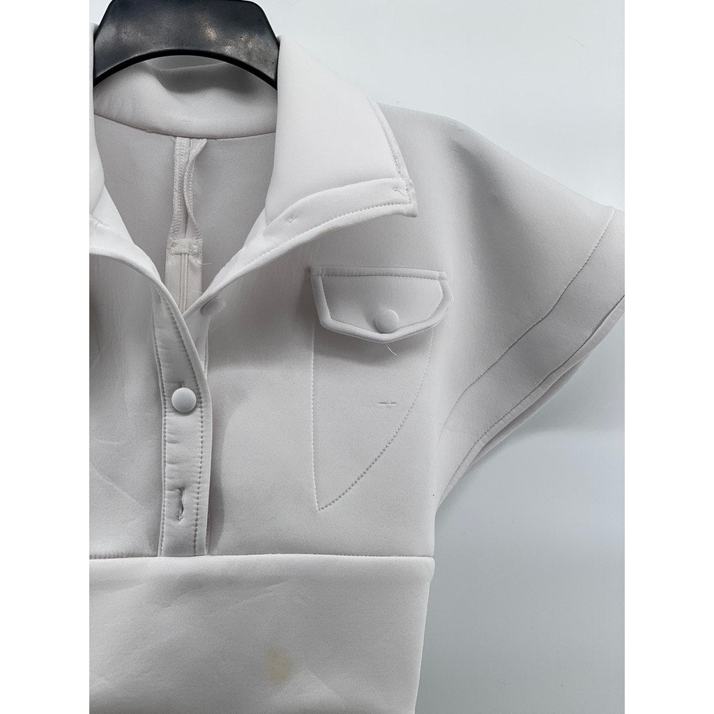 UNBRANDED Women's White Solid High Collar Button-Up Cropped Vest Top SZ S