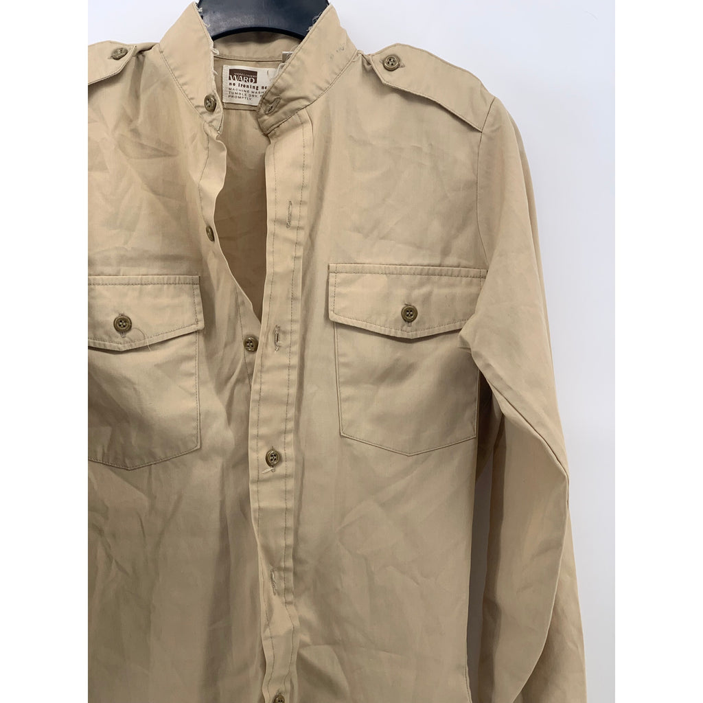 MONTGOMERY WARD Men's Tan Vintage 70's Button-Up Long Sleeve Shirt SZ S