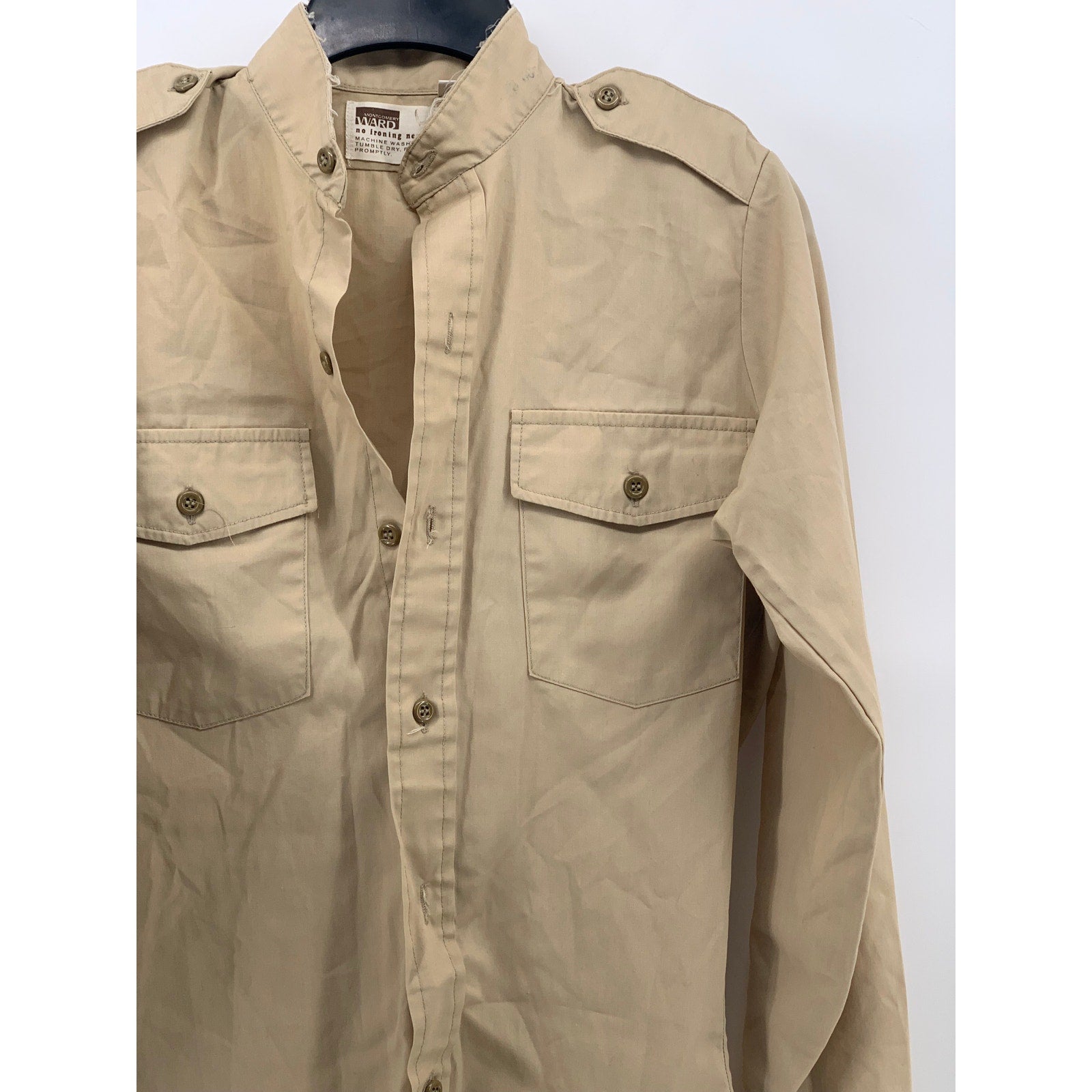 MONTGOMERY WARD Men's Tan Vintage 70's Button-Up Long Sleeve Shirt SZ S