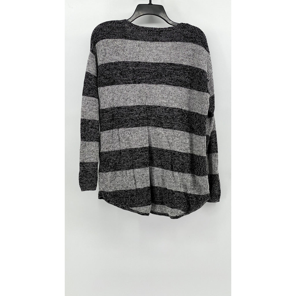 A.N.A A NEW APPROACH Women's Gray Striped Knit Long Sleeve Sweater SZ L
