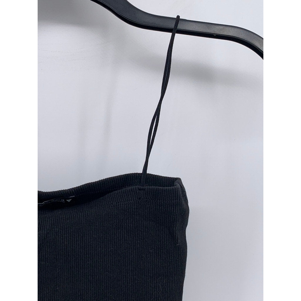 ZARA Women's Black Ribbed Bandeau Crop Top SZ M