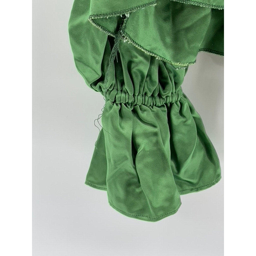 UNBRANDED Women's Green Satin Straight-Neck Long Sleeve Cutout Shoulder Top SZ M