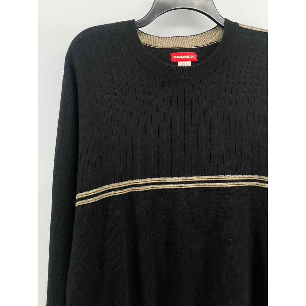UNION BAY Men's Black-Tan Crewneck Striped Long Sleeve Knit Sweater SZ XL