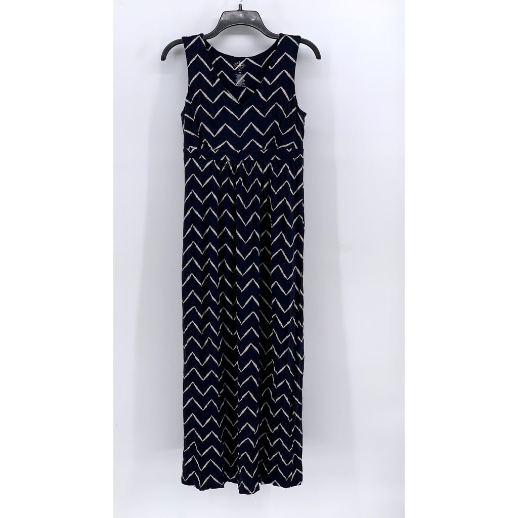 ST. JOHN'S BAY Women's Petite Navy-White Zig Zag Print Tank Maxi Dress SZ PM