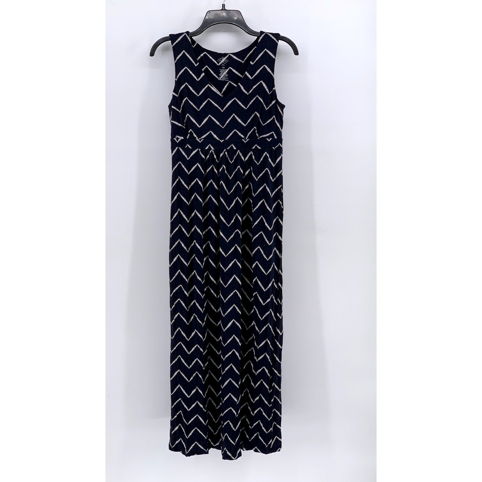 ST. JOHN'S BAY Women's Petite Navy-White Zig Zag Print Tank Maxi Dress SZ PM