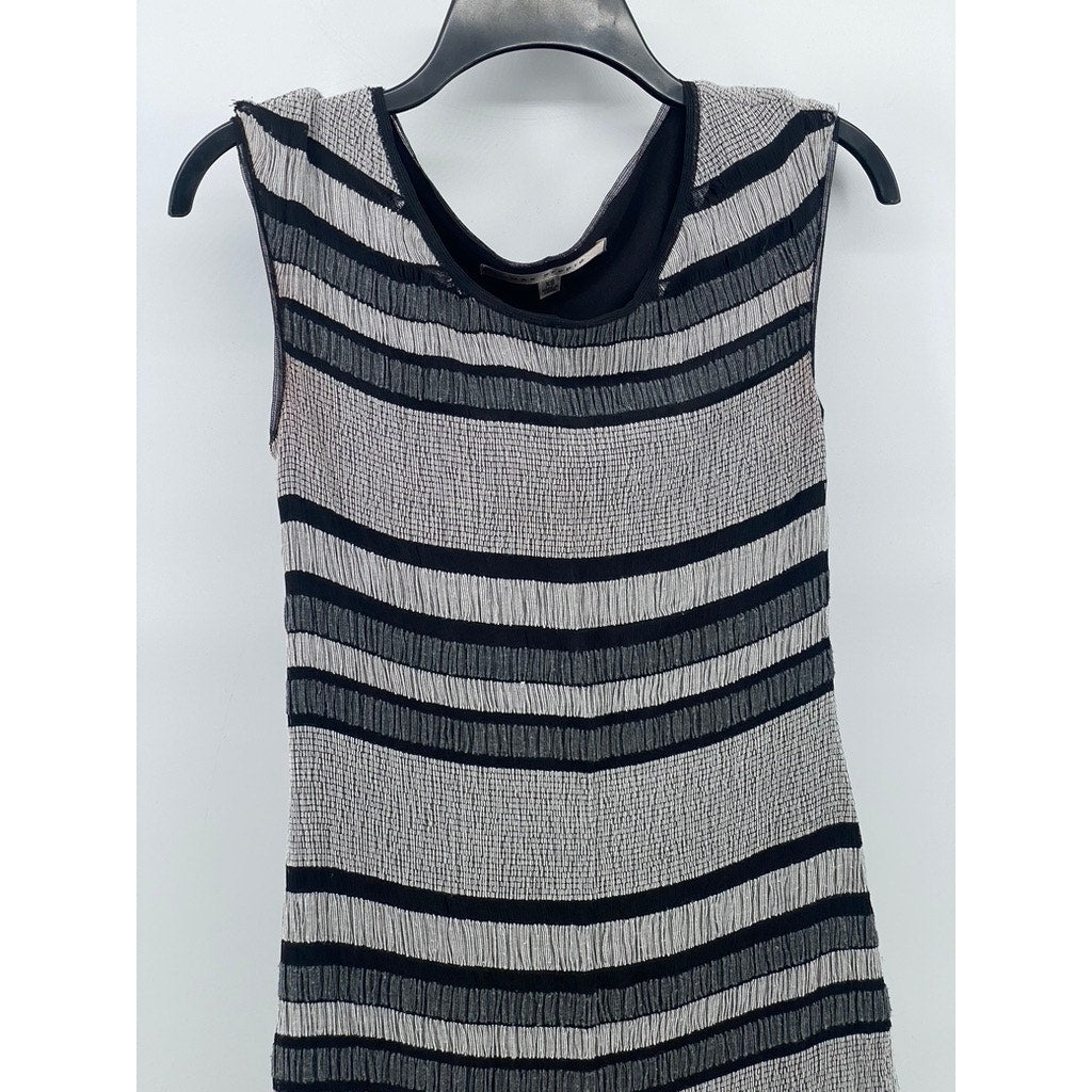 MAX STUDIO Women's Black-Gray Striped Fringe Scoopneck Sleeveless Dress SZ XS