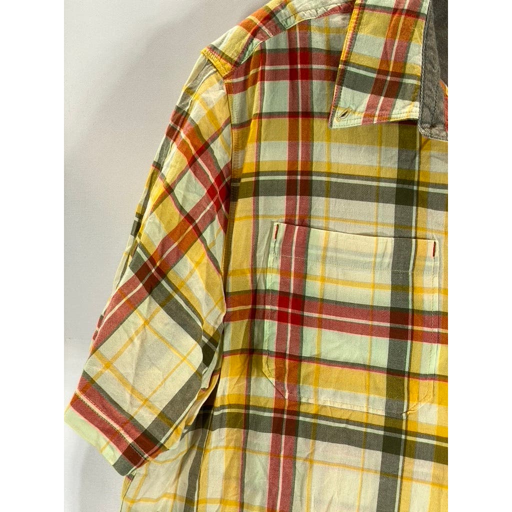 WOOLRICH Men's Yellow/Red Plaid Modern Short Sleeve Button-Up Shirt SZ XL