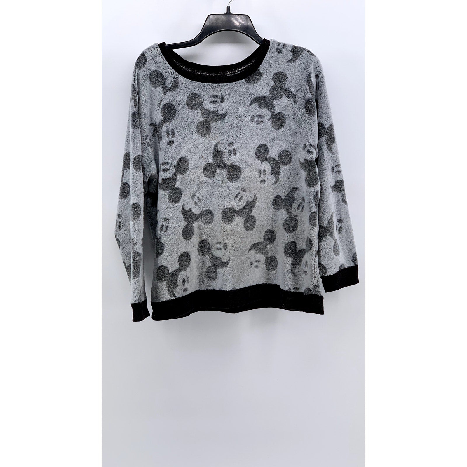 DISNEY Women's Gray-Black Mickey Mouse Fleece Sweatshirt SZ M