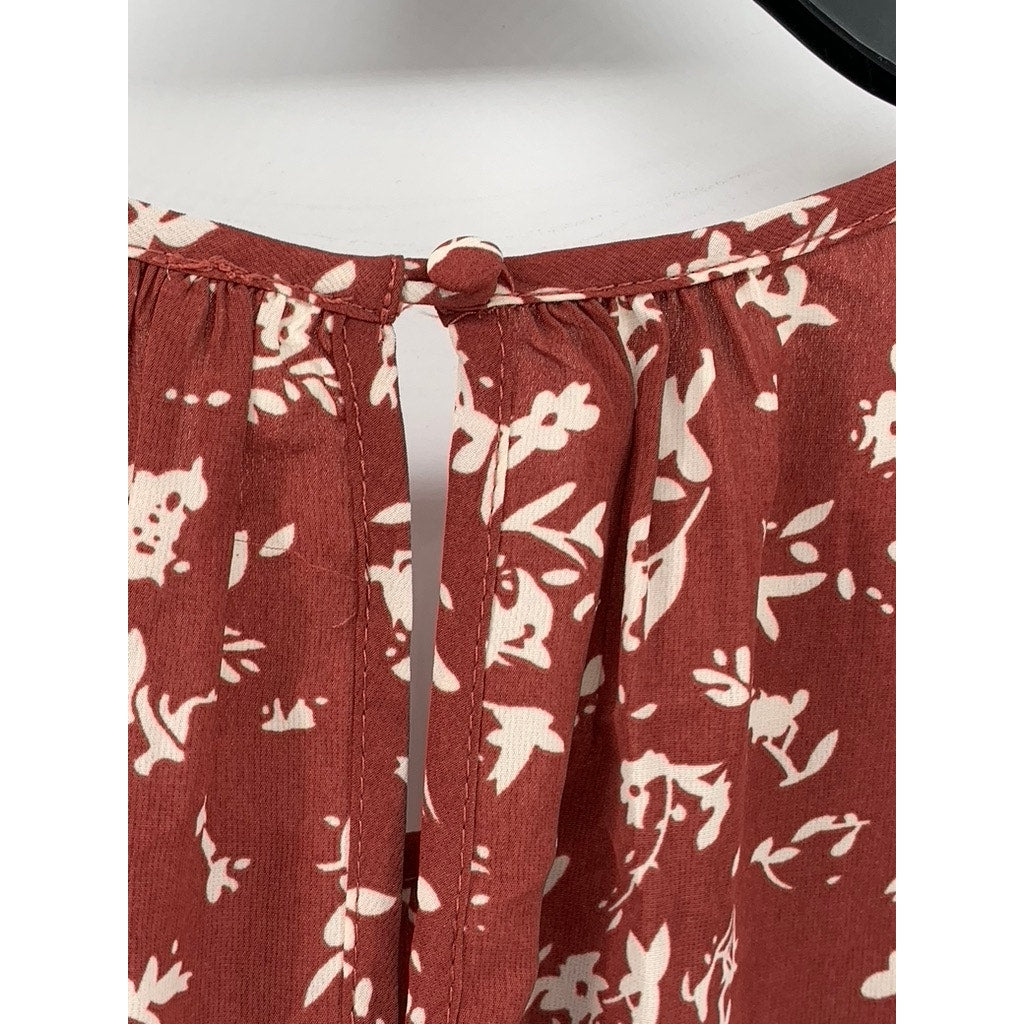 FUN 2 FUN Women's Burnt Orange Kaden Floral Pleated Short Sleeve Top SZ XL