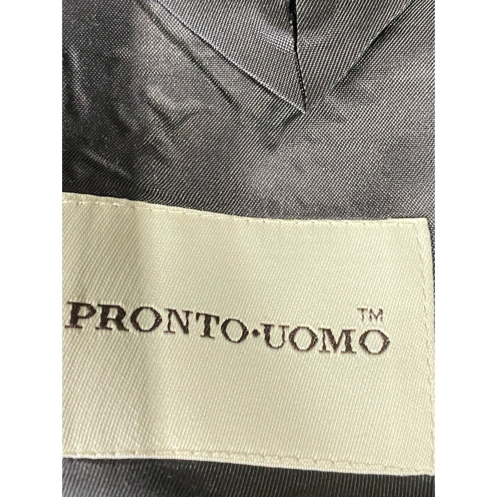PRONTO UOMO Men's Charcoal Printed Wool Three-Button Notch Lapel Blazer SZ 44R