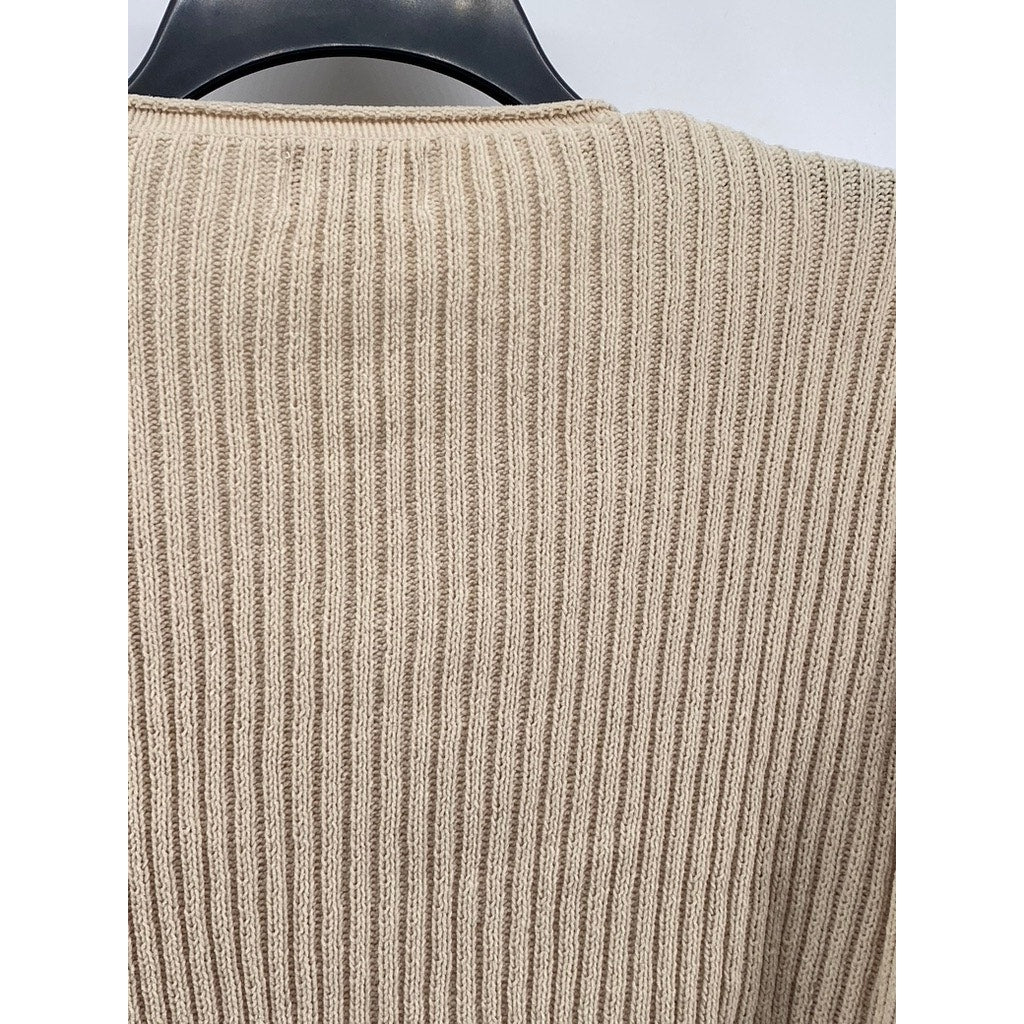 PULL&BEAR PACIFIC REPUBLIC Women's Tan Rib V-Neck Long Sleeve Cropped Top SZ XS