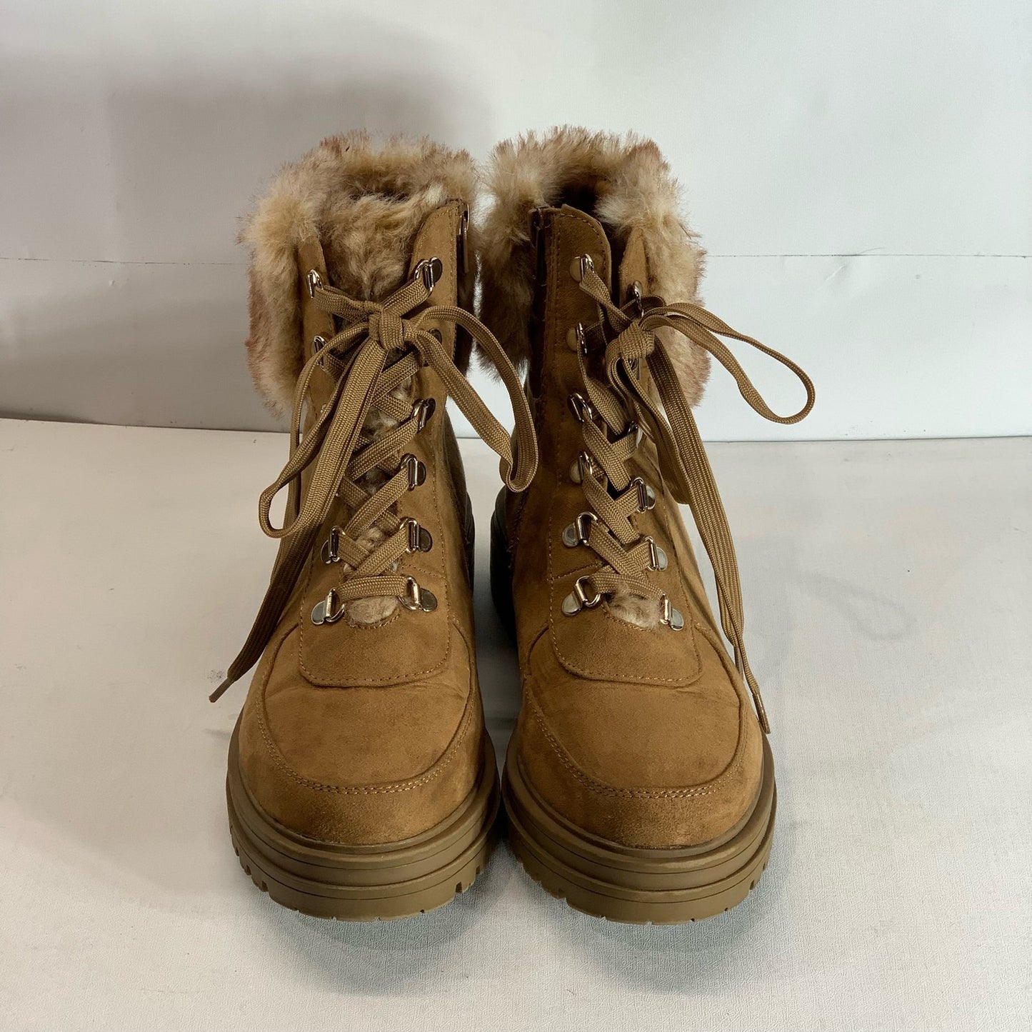 SUN+STONE Women's Tan Orlaa Faux-Fur Cold Weather Lug Sole Boots SZ 8