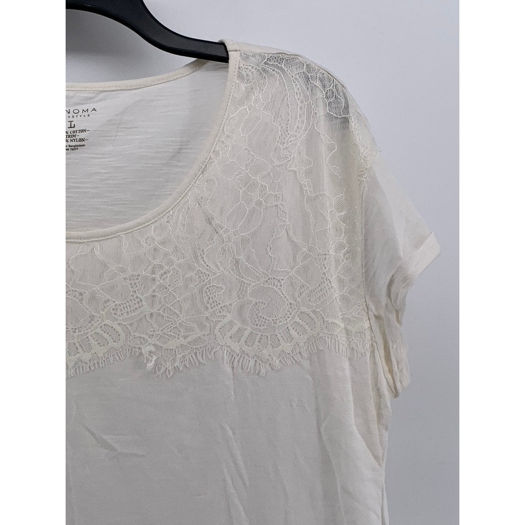 SONOMA GOODS FOR LIFE Women's Off-White Lace Trim Short Sleeve Top SZ L
