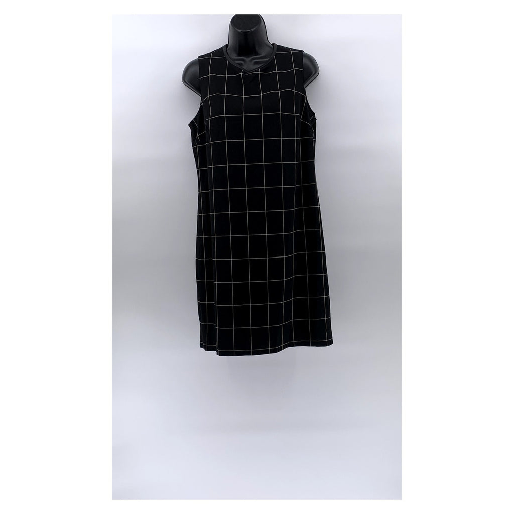 LAUREN RALPH LAUREN Women's Black Windowpane Crewneck A-Line Dress SZ 6