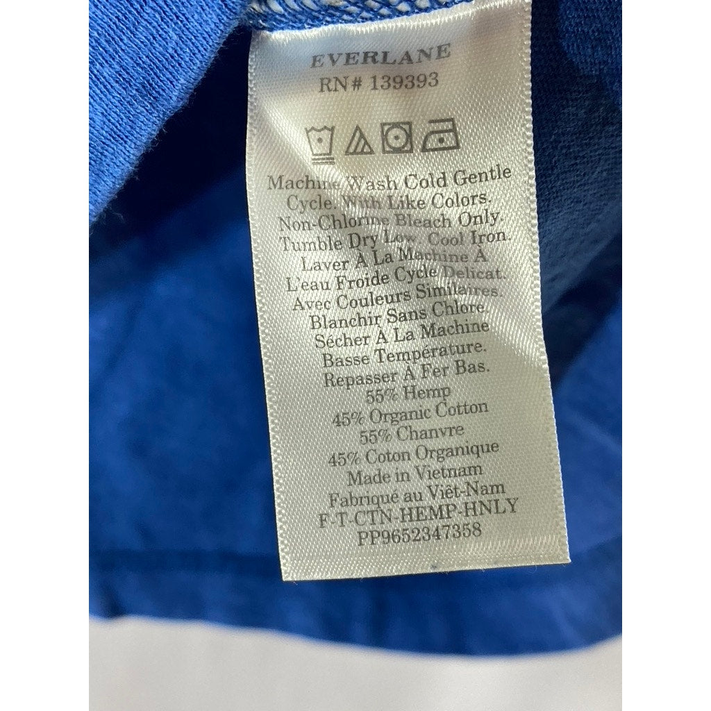EVERLANE Women’s Royal Blue Short Sleeve Henley Hemp-Organic Cotton Top SZ XS