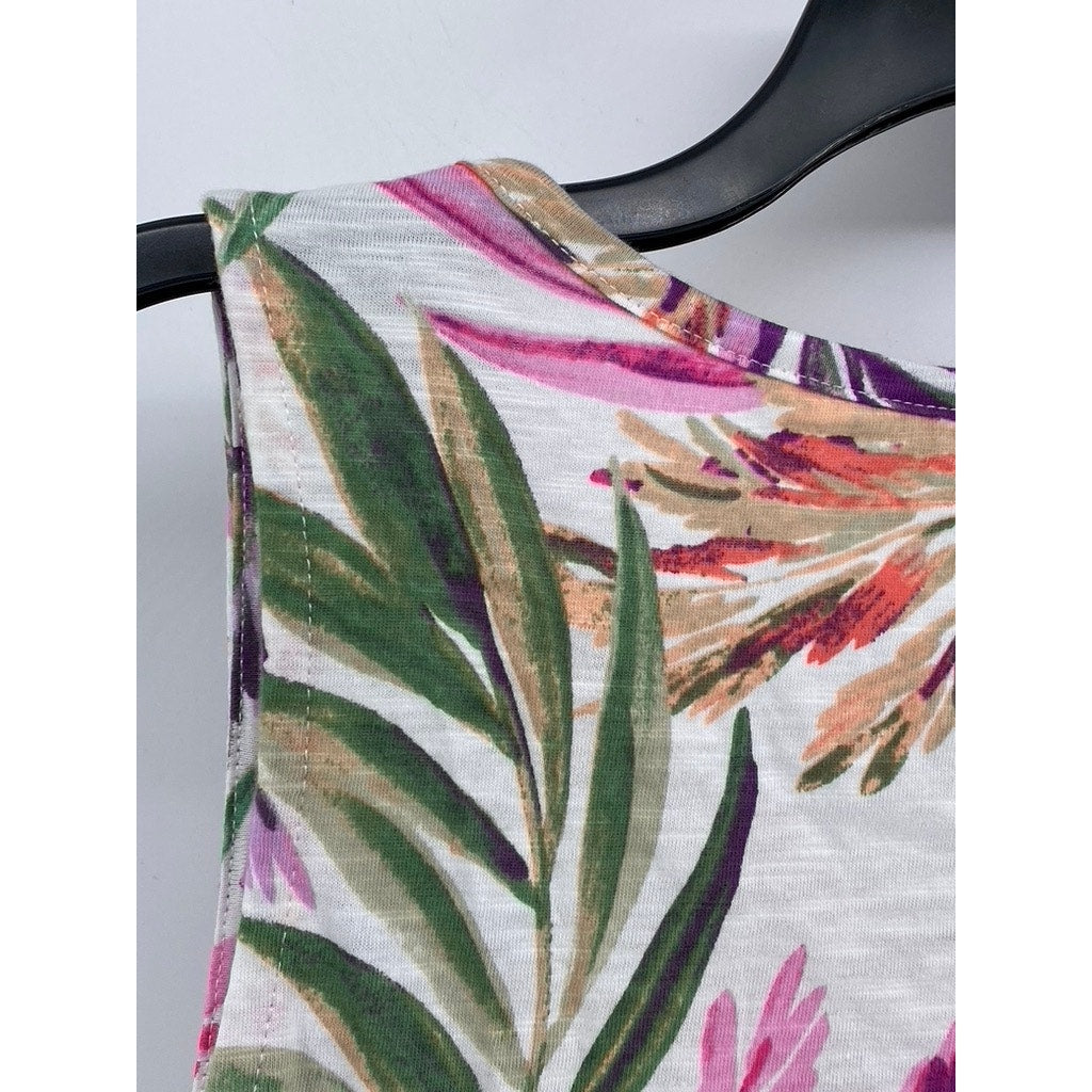 ST. JOHN'S BAY Women's White Multi Tropical Print Cotton Tank Top SZ L