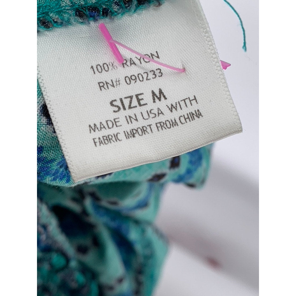 KIRRA Women's Blue-Green Printed Strapless Smocked Tube Top SZ M