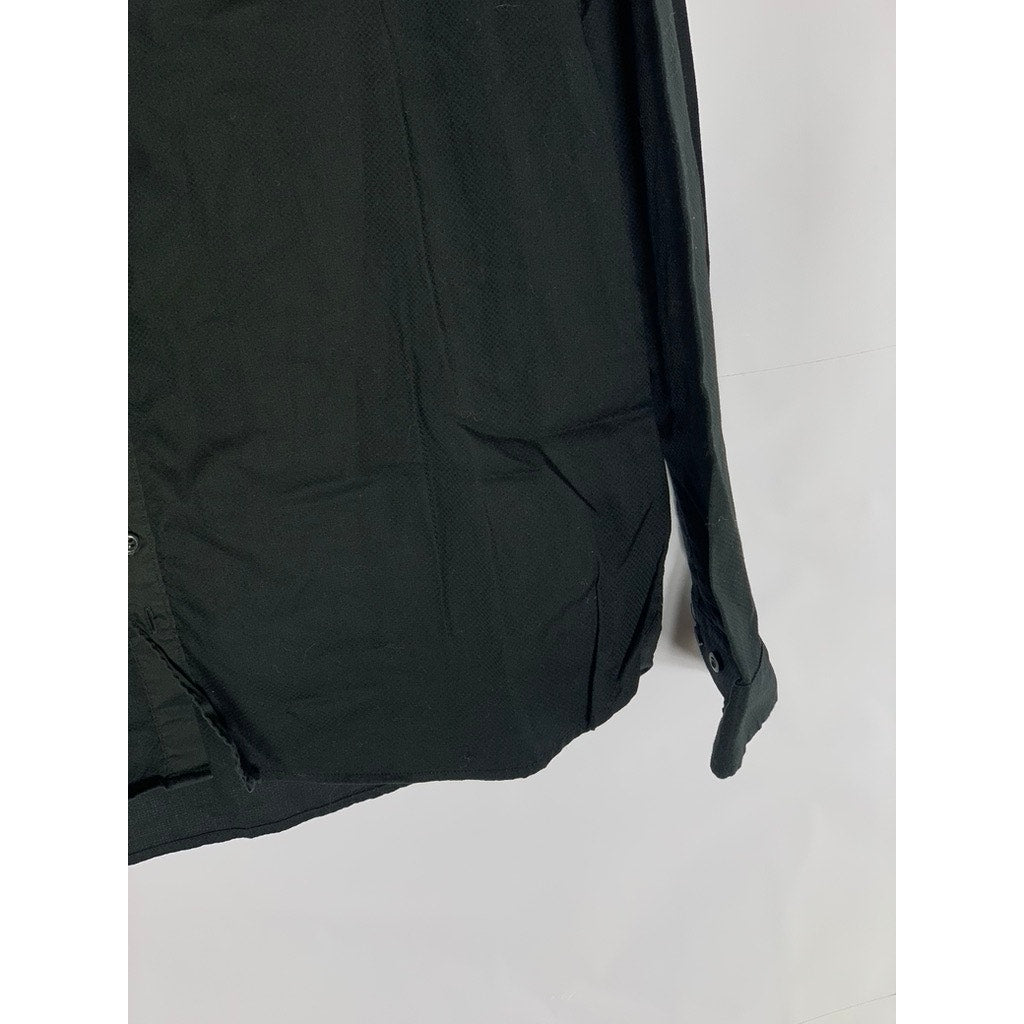 J. LINDEBERG Men's Black Solid Slim-Fit Button-Up Long Sleeve Lux Shirt SZ S