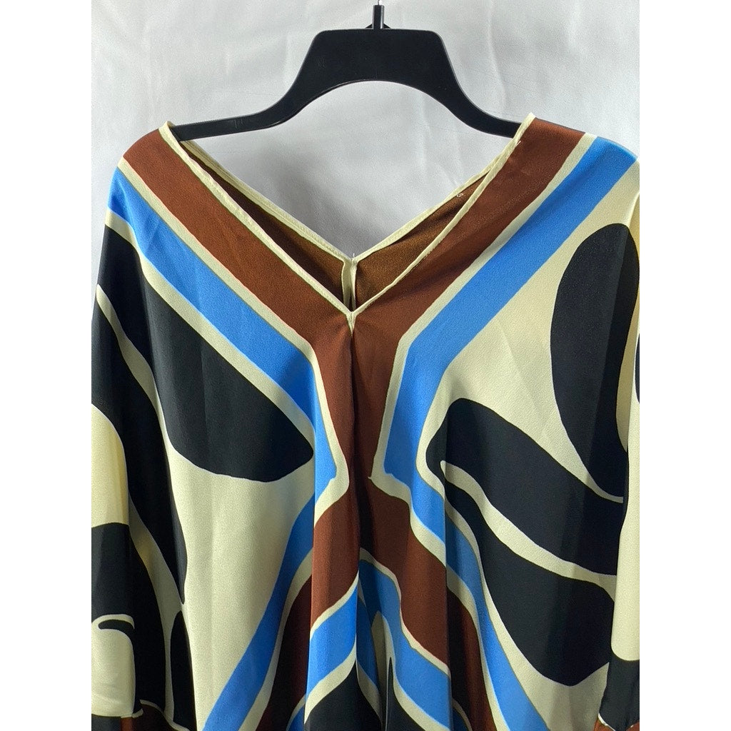 ZARA Women's Multi-Color Printed V-Neck Long Flare Tie Sleeves Top SZ S