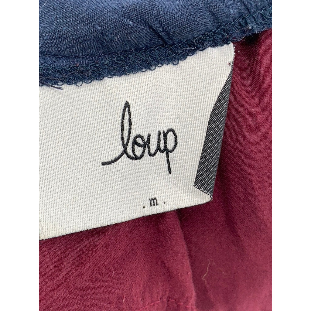 LOUP Women's Burgundy-Black Colorblock Short Sleeve Crewneck Midi Dress SZ M