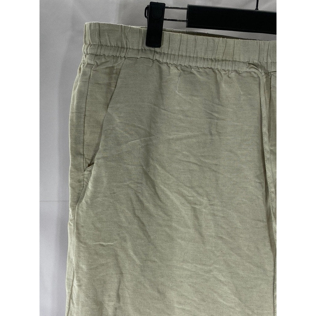 H&M Women's Beige Drawstring Waist Linen-Blend Straight-Leg Casual Pant SZ L