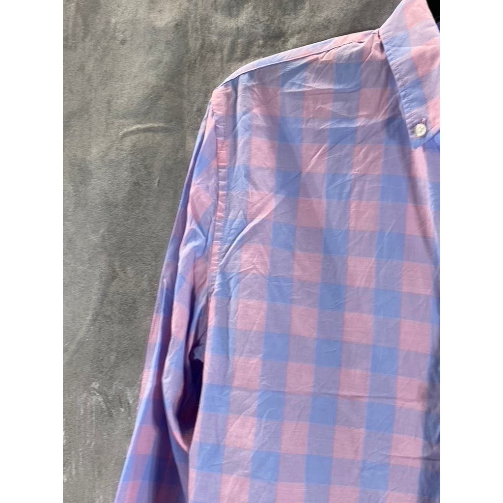 BONOBOS Men's Pink/Blue Gingham Slim-Fit Button-Up Long Sleeve Shirt SZ S