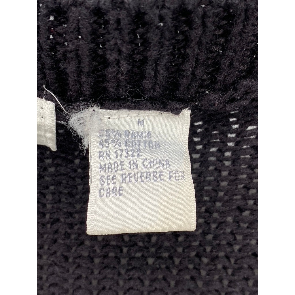 LAUREN GREY Women's Vintage Black-Red Poinsettia Knit Button-Up Cardigan SZ M