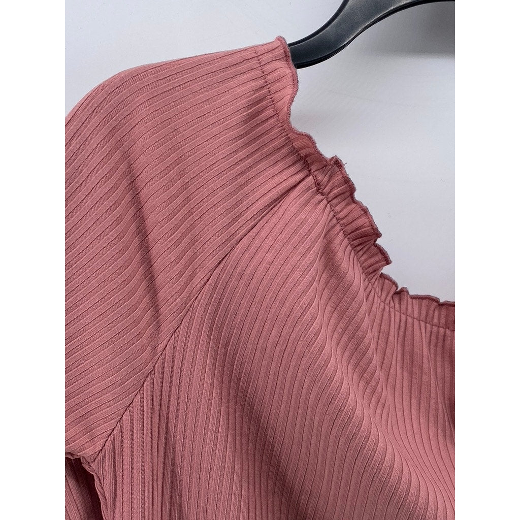 LOVE J Women's Plus Size Pink Ribbed Short Sleeve Bodycon Mini Dress SZ 1X