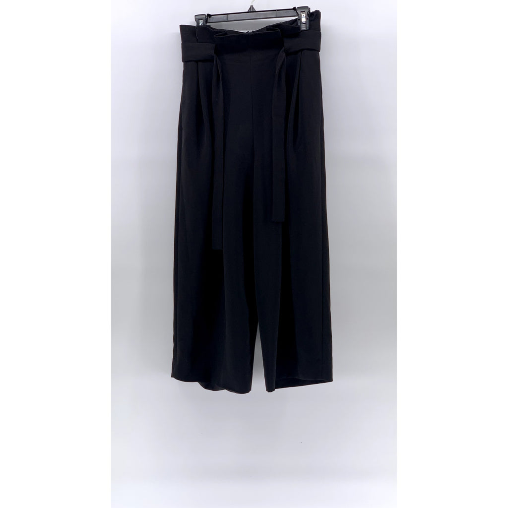 COS Women's Black Solid Ruffle High Rise Wide-Leg Relaxed-Fit Belted Pant SZ 6