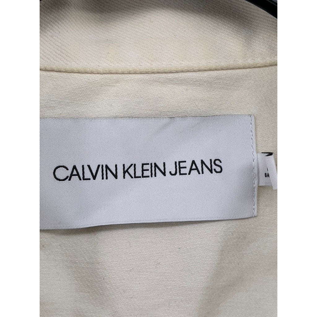 CALVIN KLEIN JEANS Men's White Denim  Button-Up Long Sleeve Trucker Jacket SZ L