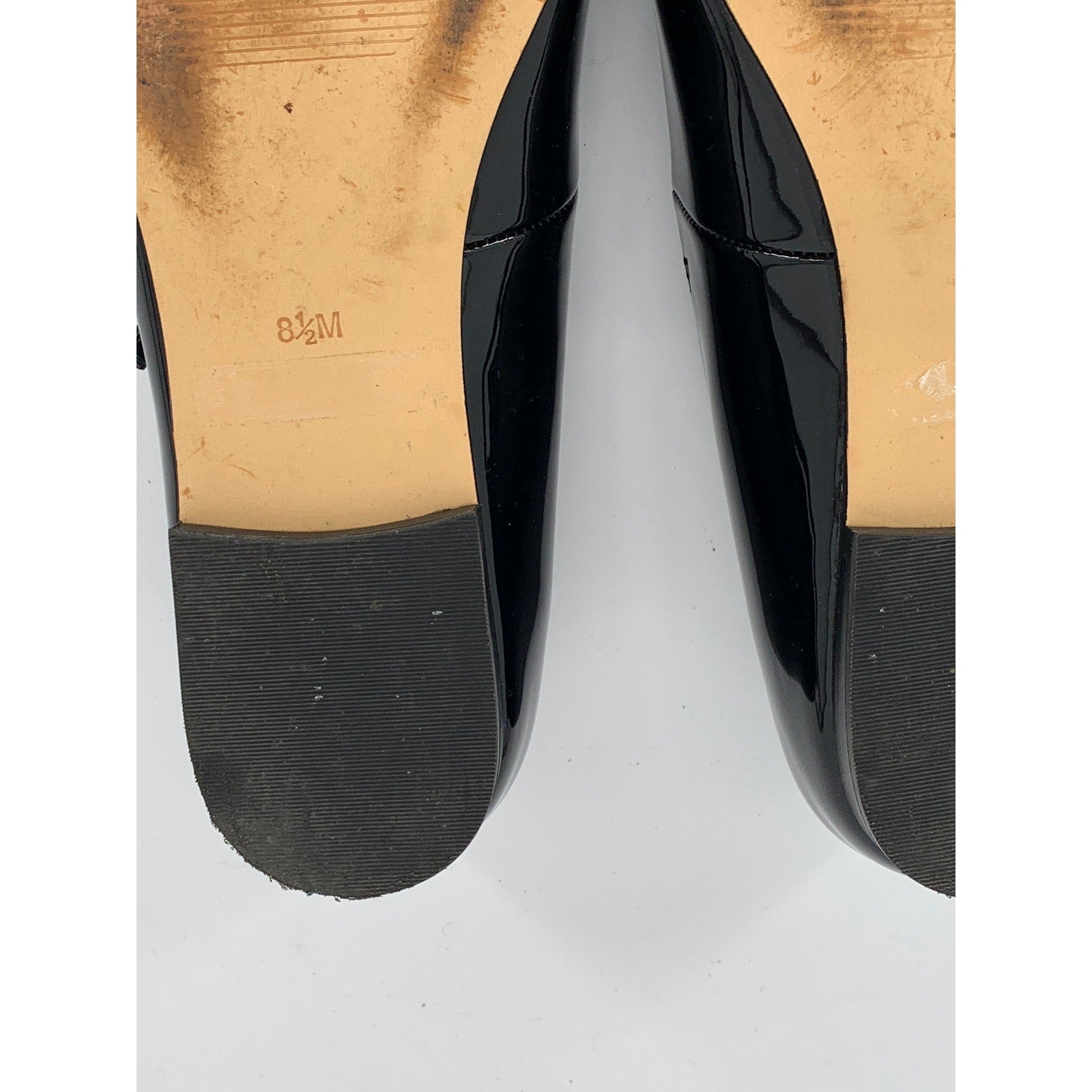 CALVIN KLEIN Women's Black Patent Leather Pointed-Toe Ankle Strap Flats SZ 8.5