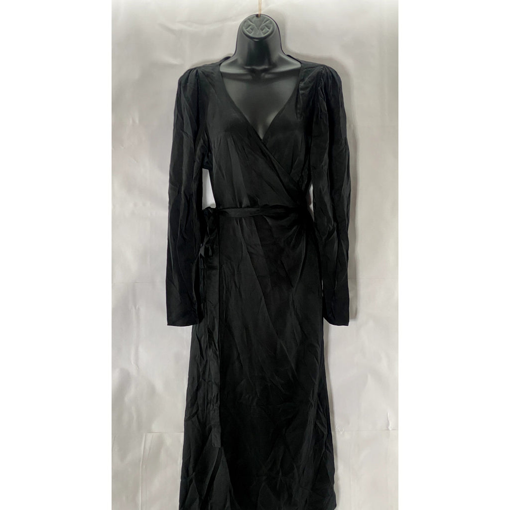 STOCKHOLM ATELIER & OTHER STORIES Women's Solid Black V-Neck Wrap Midi Dress SZ6
