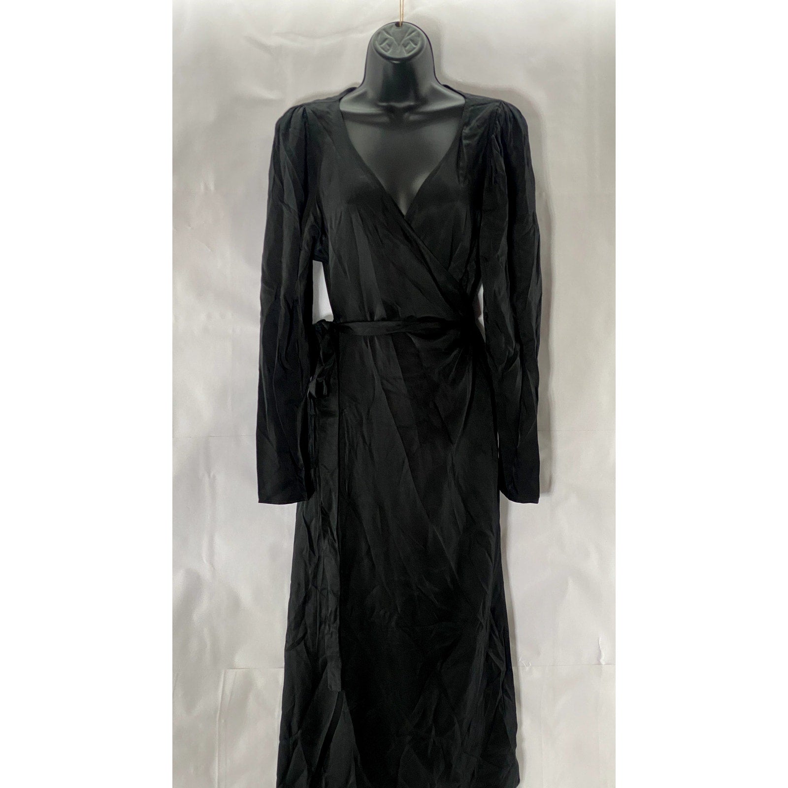 STOCKHOLM ATELIER & OTHER STORIES Women's Solid Black V-Neck Wrap Midi Dress SZ6