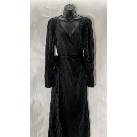 STOCKHOLM ATELIER & OTHER STORIES Women's Solid Black V-Neck Wrap Midi Dress SZ6