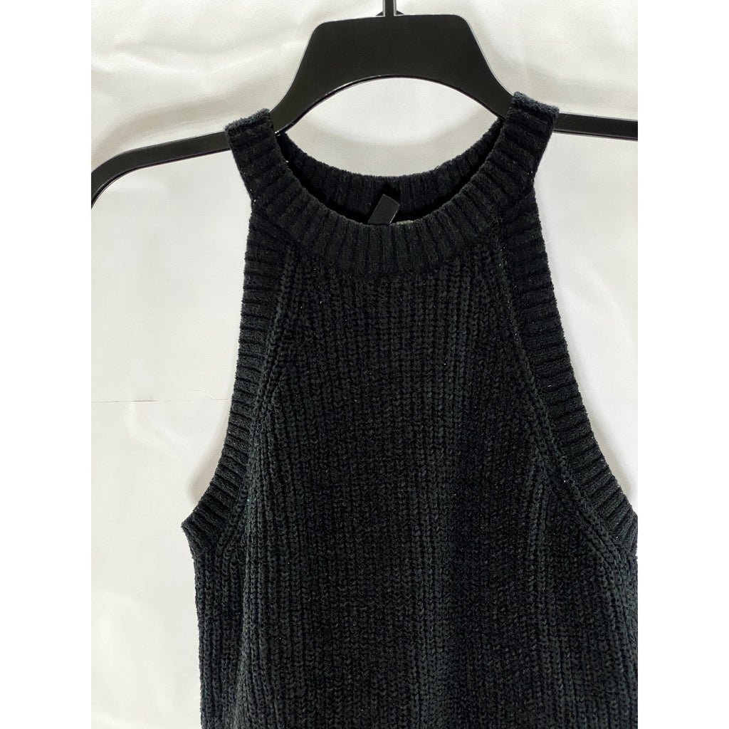 DIVIDED By H&M Women's Black Chunky Knit Halter Crop Top SZ L