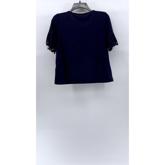 BANANA REPUBLIC Women's Dark Navy Crewneck Short Lazer-Cut Sleeve Top SZ XS