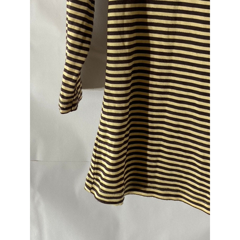 C-LECTIVE Women’s Tan-Brown Striped Crewneck 3/4 Sleeve Top SZ M
