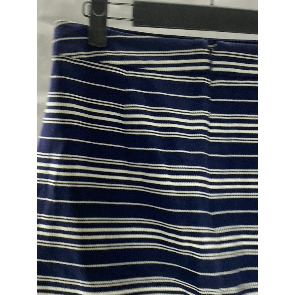 LOFT Women's Blue/White Striped Button Detail Lined Cotton-Blend Mini Skirt SZ 2