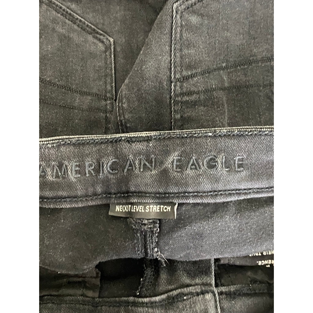 AMERICAN EAGLE Women's Black Denim Raw-Split Hem Next Level Stretch Jean SZ 4