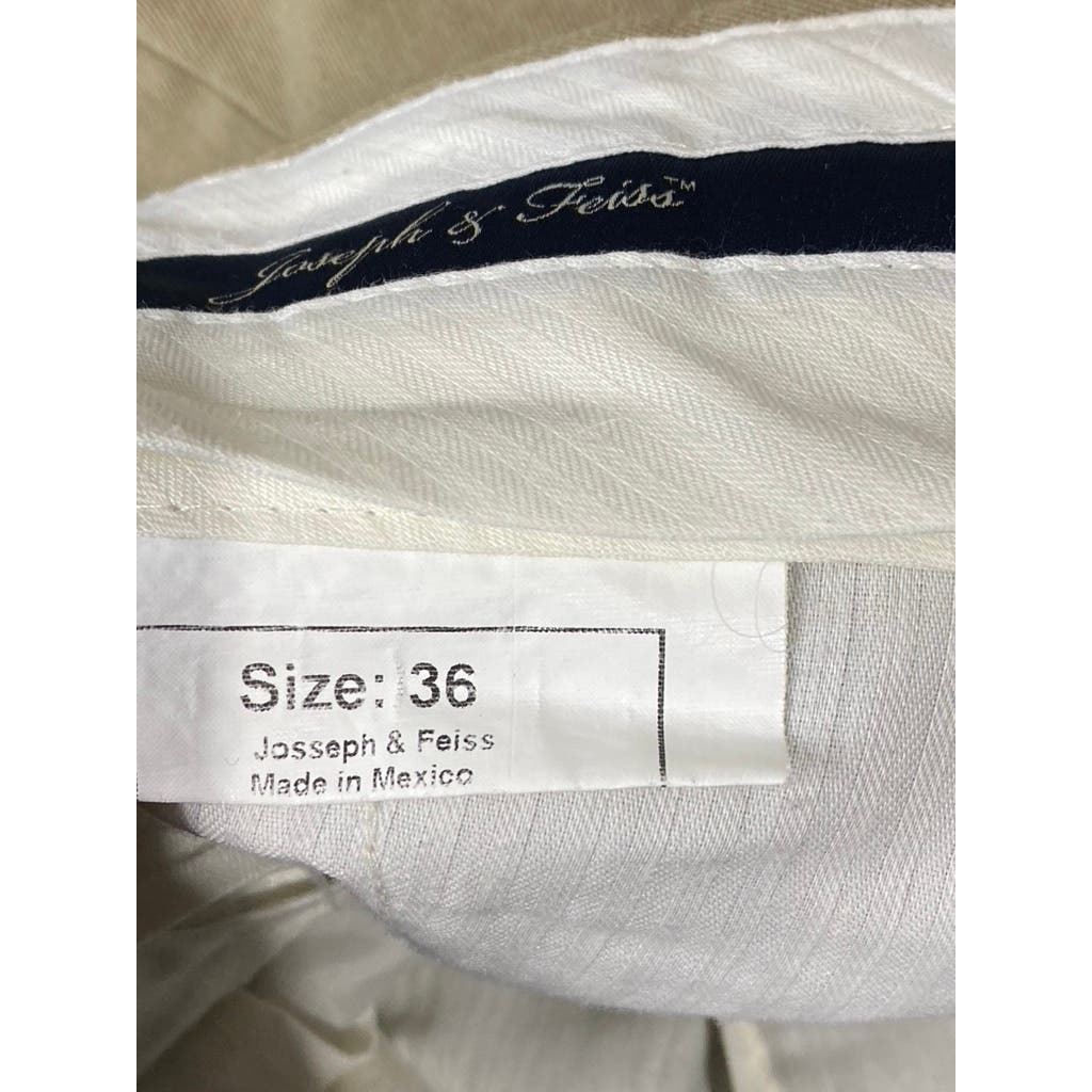 JOSEPH & FEISS Men's Tan Cuffed Flat Front Wool Dress Pants SZ 36